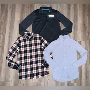 3 Vineyard Vines Boys Quarter-Zip Long Sleeve Button Front Shirt Lot L Large